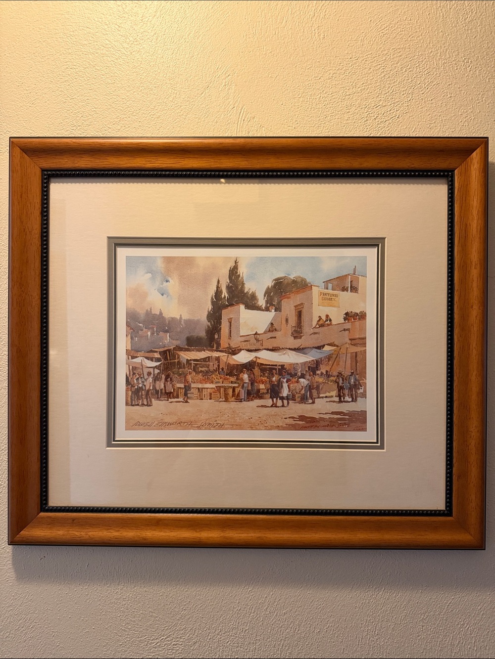 Lowell Ellsworth Smith Signed Art Print "Marketplace, San Miguel" Framed, Matted